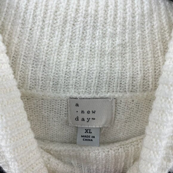 A New Day Sweater Womens XL Cream Black Striped Cowl Mock Neck Heavy Cozy NEW - Picture 10 of 12